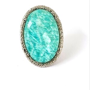 Genuine Faceted Amazonite in Platinum Over Sterling Silver Sz 6!